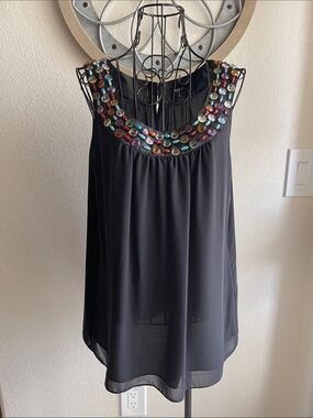 Style & Co. Black Sleeveless Camisole with Multicolor Beaded Yoke
